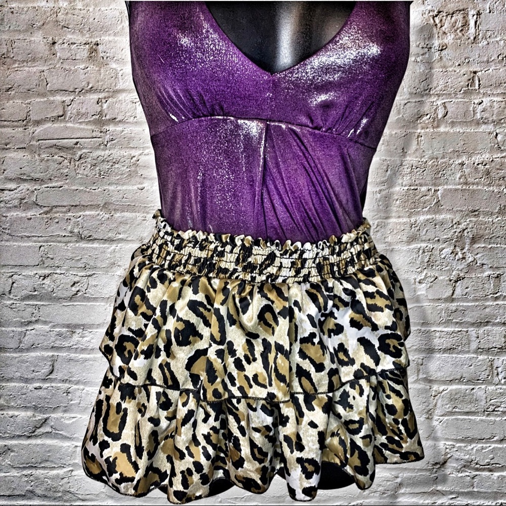 Y2K Size S Short leopard print ruffled  mini skirt